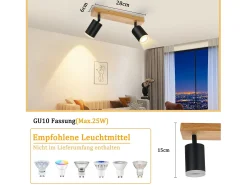 Outlet NETTLIFE Foco de techo GU10 Foco de pared de madera giratorio sin bombilla 350° Negro