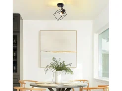 NETTLIFE Plafón-Foco de techo E14 ajustable 350° Lámpara de techo vintage de metal para sala de estar Negro