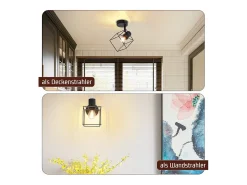 NETTLIFE Plafón-Foco de techo E14 ajustable 350° Lámpara de techo vintage de metal para sala de estar Negro