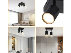 NETTLIFE Foco de techo para sala de estar, 2 bombillas, GU10, color , giratorio, moderno, para dormitorio, cocina Negro Outlet