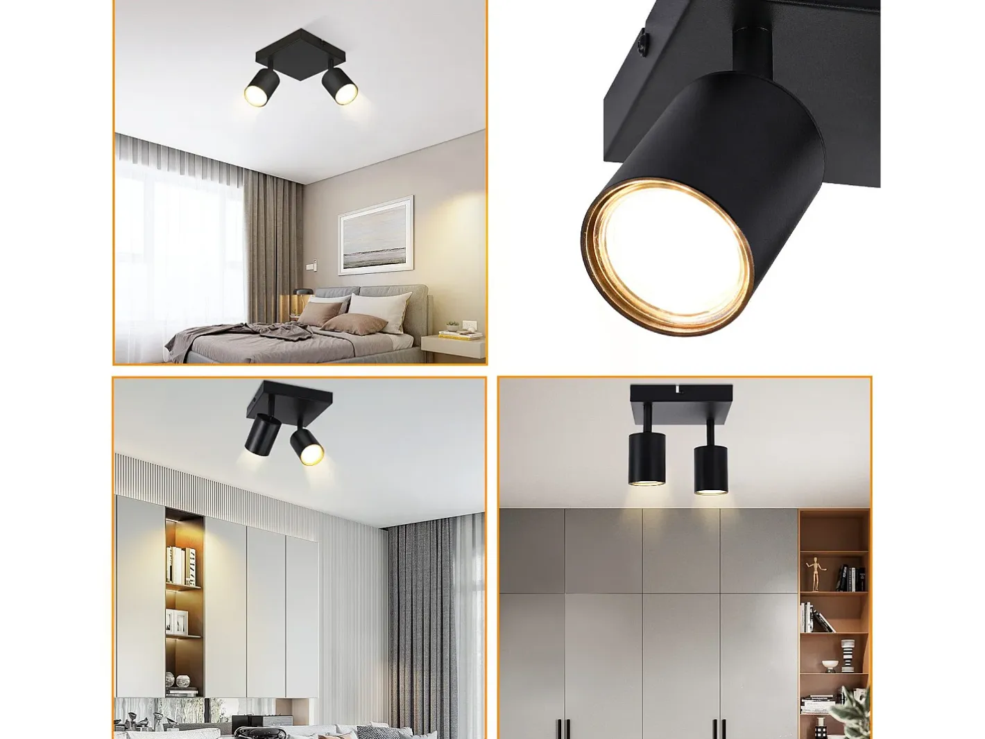 NETTLIFE Foco de techo para sala de estar, 2 bombillas, GU10, color , giratorio, moderno, para dormitorio, cocina Negro Outlet