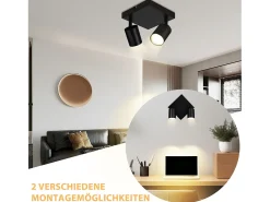 NETTLIFE Foco de techo para sala de estar, 2 bombillas, GU10, color , giratorio, moderno, para dormitorio, cocina Negro Outlet