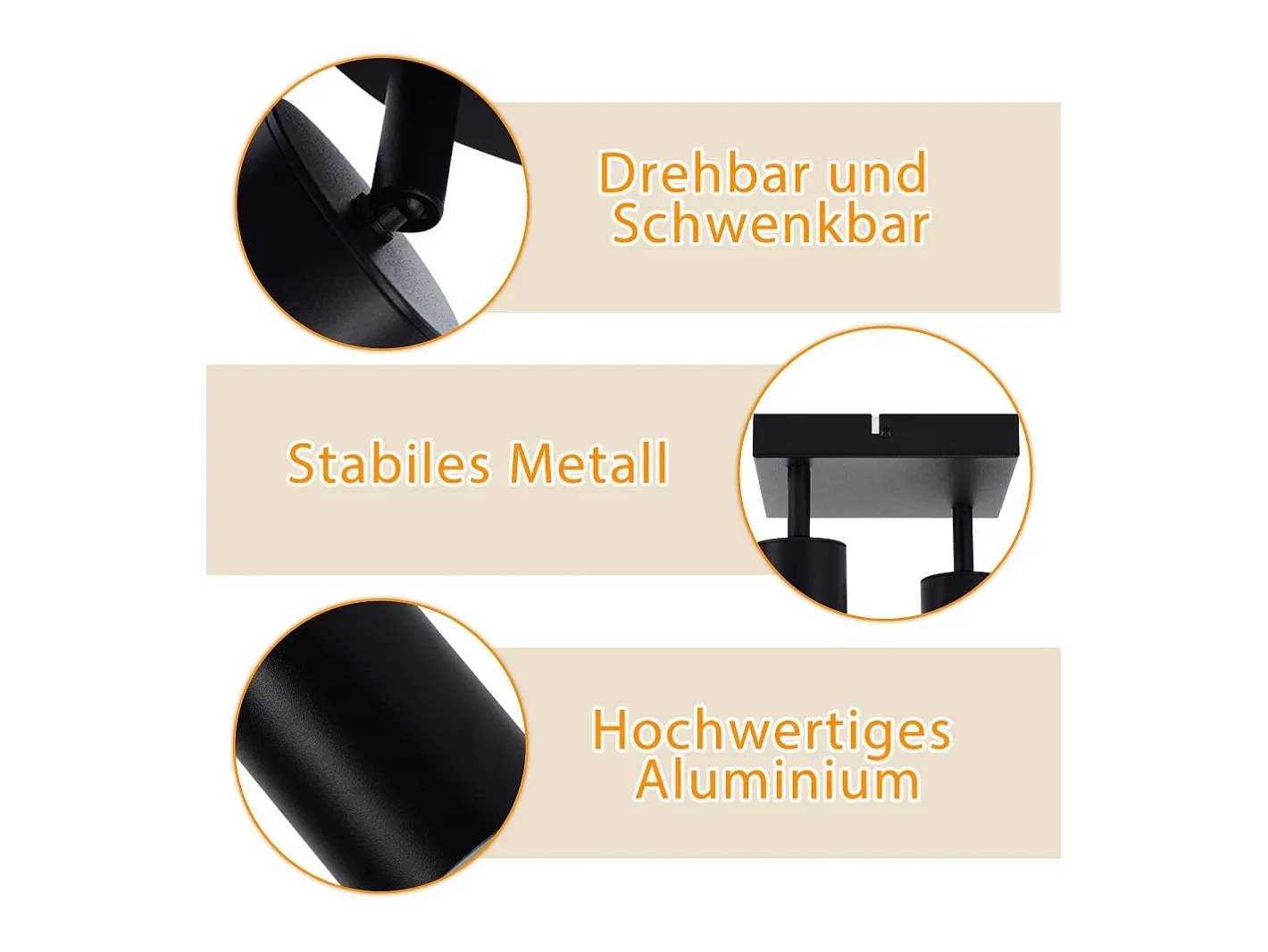 NETTLIFE Foco de techo para sala de estar, 2 bombillas, GU10, color , giratorio, moderno, para dormitorio, cocina Negro Outlet