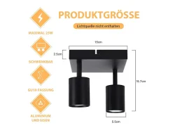 NETTLIFE Foco de techo para sala de estar, 2 bombillas, GU10, color , giratorio, moderno, para dormitorio, cocina Negro Outlet