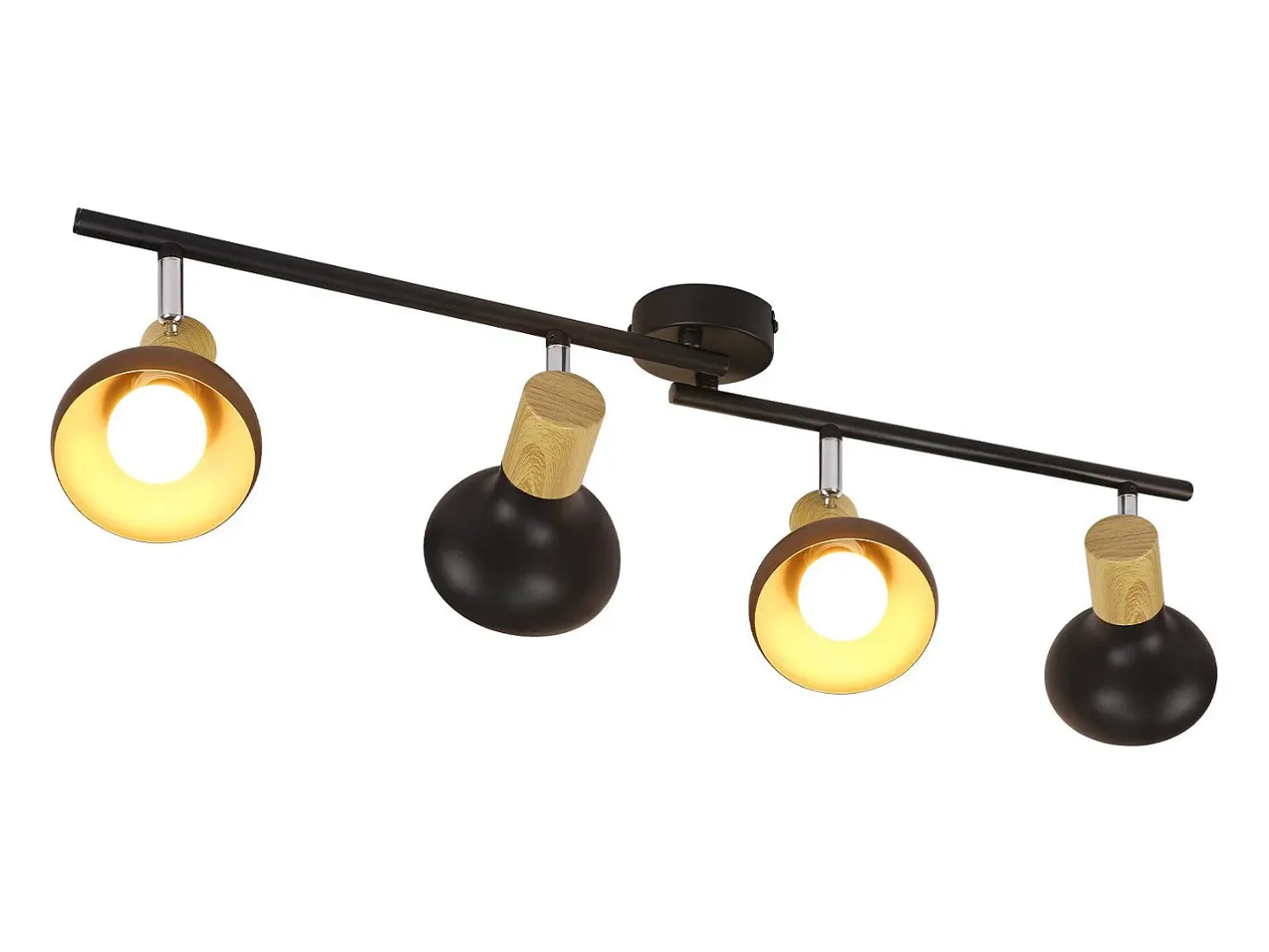 NETTLIFE Foco de techo vintage E14 para interior, orientable 350°, , giratorio 350°, industrial, 4 llamas, redondo Negro Clearance