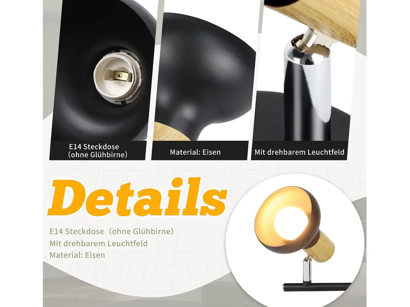 NETTLIFE Foco de techo vintage E14 para interior, orientable 350°, , giratorio 350°, industrial, 4 llamas, redondo Negro Clearance