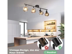 NETTLIFE Plafón-Foco de techo vintage para salón en cristal ahumado 4 E14 orientable 350° Gris