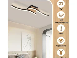 NETTLIFE foco LED de techo de 12W, madera, 3000K, luz blanca cálida, diseño moderno, metal . Negro Sale