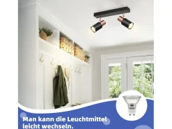 NETTLIFE Foco para techo negro GU10 - 2, lámpara de cocina con llama rotativa de 355° moderna industrial. Negro / Dorado Outlet