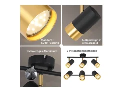 NETTLIFE GU10 Foco de techo para pasillo, color y dorado, estilo vintage, giratorio 350°, para salón, dormitorio, cocina Negro Outlet