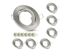 NETTLIFE Kit 6 Focos empotrables GU10 Marco base 230 V Luz 50 mm Foco de aluminio orientable 30° para bombillas halógenas LED Plateado Best