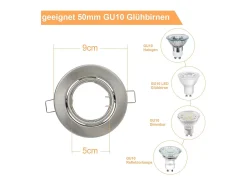 NETTLIFE Kit 6 Focos empotrables GU10 Marco base 230 V Luz 50 mm Foco de aluminio orientable 30° para bombillas halógenas LED Plateado Best