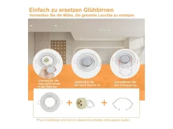 NETTLIFE Plafón-Kit 12 Focos GU10 Casquillos Empotrables en Marco 230 V 50 mm Metal Orientable 30° para LED Halógenos Blanco