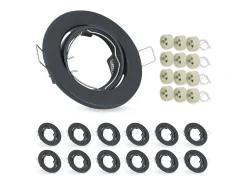 NETTLIFE Plafón-Kit 12 Focos LED empotrables GU10 Ajustables 30° Redondos Incluye casquillo con marco halógeno cromado Adecuado para centro de iluminación Negro