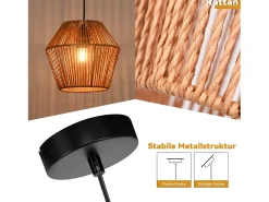 NETTLIFE Lámpara colgante vintage de junco de 150 cm, E27, 40W. Negro Clearance
