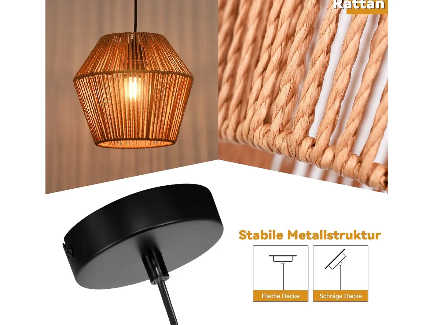 NETTLIFE Lámpara colgante vintage de junco de 150 cm, E27, 40W. Negro Clearance