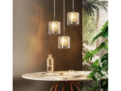 Sale NETTLIFE Lámpara colgante moderna de cristal G9 para comedor, altura ajustable Plateado
