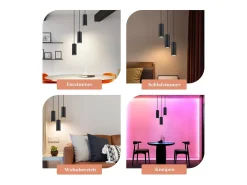 Outlet NETTLIFE Lámpara colgante de metal Diam.20 cm GU10 3 llamas mesa de salón lámpara industrial moderna para interior cocina Negro