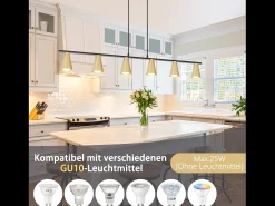 NETTLIFE Lámpara Suspendida-Lámpara colgante para mesa de comedor, con conexión GU10: lámpara de comedor de 6 bombillas, de metal negro , moderno y industrial. Dorado