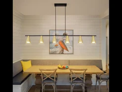 NETTLIFE Lámpara Suspendida-Lámpara colgante para mesa de comedor, con conexión GU10: lámpara de comedor de 6 bombillas, de metal negro , moderno y industrial. Dorado