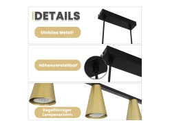 NETTLIFE Lámpara Suspendida-Lámpara colgante para mesa de comedor, con conexión GU10: lámpara de comedor de 6 bombillas, de metal negro , moderno y industrial. Dorado