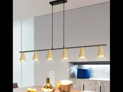 NETTLIFE Lámpara Suspendida-Lámpara colgante para mesa de comedor, con conexión GU10: lámpara de comedor de 6 bombillas, de metal negro , moderno y industrial. Dorado