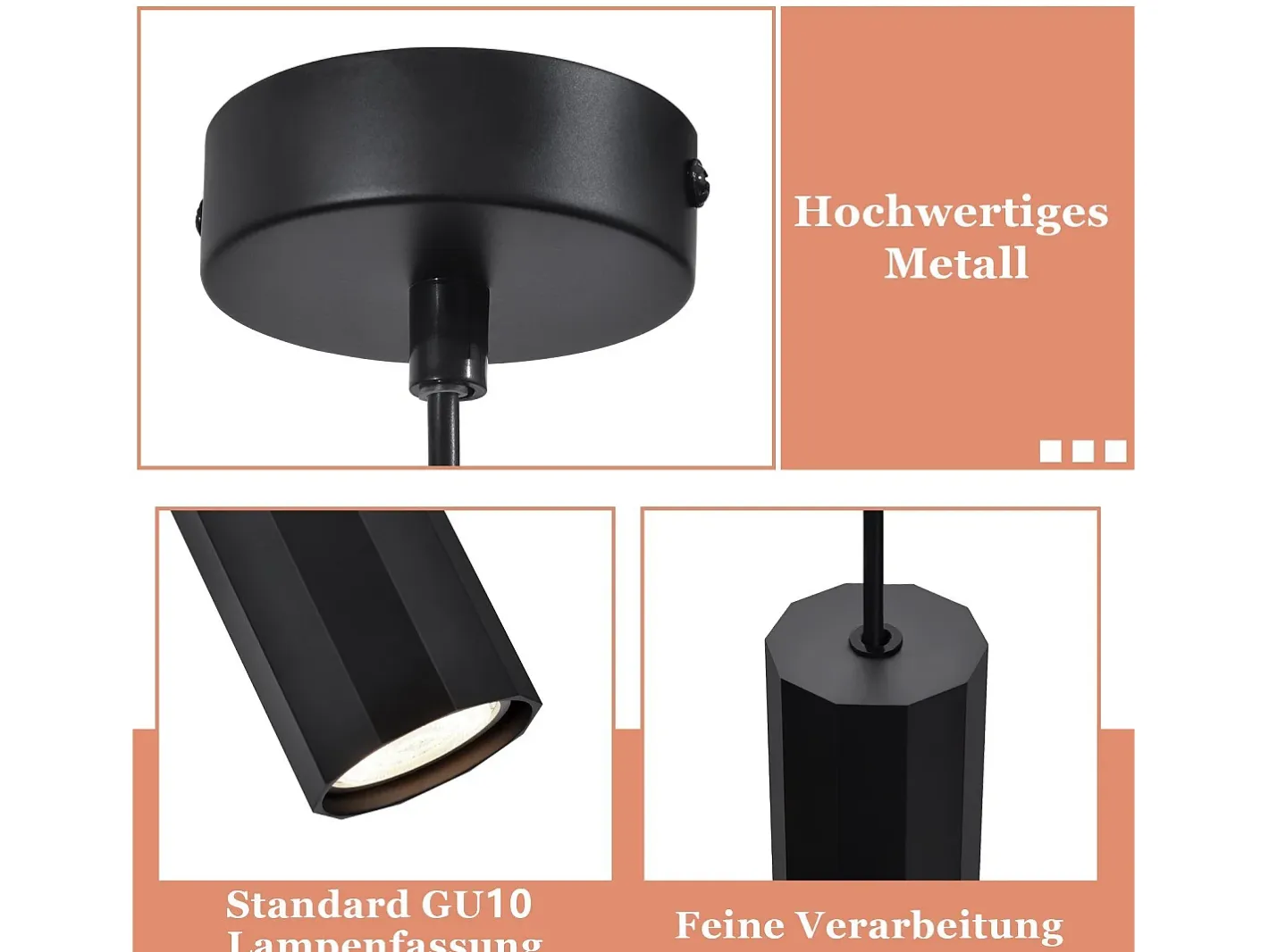 NETTLIFE Lámpara Suspendida-Lámpara colgante de metal diámetro 170 cm GU10 1 llama moderna sala de estar industrial para interior cocina dormitorio Negro
