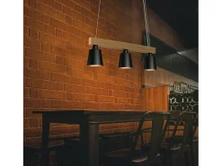 NETTLIFE Lámpara Suspendida-Lámpara colgante de madera negra E27 MAX.25W Diam.150cm 70x14x23CM mesa de 3 llamas vintage para oficina dormitorio bohemia Negro