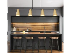 NETTLIFE Lámpara Suspendida-Lámpara colgante para mesa de comedor, colgante de oro: colgante moderno GU10, 4 llamas, metal negro industrial. Dorado