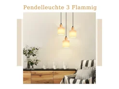 NETTLIFE Lámpara colgante de madera blanca Diam.20 cm E14 vintage 3 bombillas redondas para comedor restaurante cocina dormitorio oficina Blanco Hot