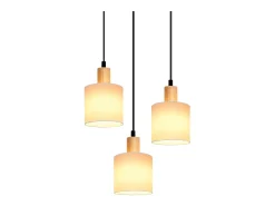 NETTLIFE Lámpara colgante de madera blanca Diam.20 cm E14 vintage 3 bombillas redondas para comedor restaurante cocina dormitorio oficina Blanco Hot