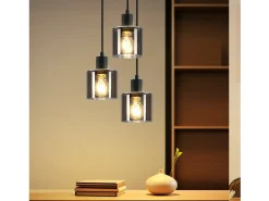 NETTLIFE Lámpara Colgante Vidrio Diam.26cm E27 Sala de Estar 3 Bombillas Lámpara de Vintage Lámpara Industrial Regulable en Altura Negro Sale