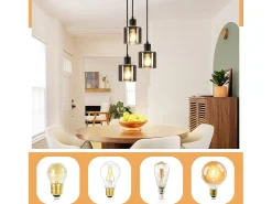 NETTLIFE Lámpara Colgante Vidrio Diam.26cm E27 Sala de Estar 3 Bombillas Lámpara de Vintage Lámpara Industrial Regulable en Altura Negro Sale