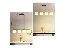 NETTLIFE Lámpara Suspendida-Lámpara colgante vintage para mesa de comedor, lámpara colgante para salón, comedor, 4 luces, color Blanco