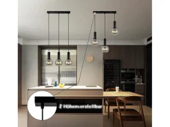 NETTLIFE Lámpara colgante vintage de 3 llamas de cristal E27, lámpara de comedor de altura ajustable industrial Negro Best