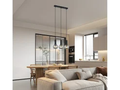 NETTLIFE Lámpara colgante vintage de 3 llamas de cristal E27, lámpara de comedor de altura ajustable industrial Negro Best