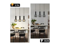 NETTLIFE Lámpara colgante vintage de 3 llamas de cristal E27, lámpara de comedor de altura ajustable industrial Negro Best