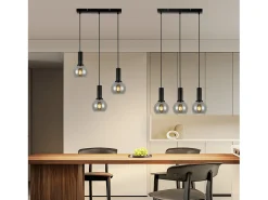 NETTLIFE Lámpara colgante vintage de 3 llamas de cristal E27, lámpara de comedor de altura ajustable industrial Negro Best