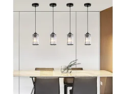 NETTLIFE Lámpara colgante de mesa de comedor de cristal moderno, 1 llama, E27 Negro New