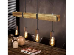 NETTLIFE Lámpara colgante 4 bombillas E27 Diam.80cm retro con viga de madera Vintage para comedor cocina máx.25W Negro Discount
