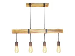 NETTLIFE Lámpara colgante 4 bombillas E27 Diam.80cm retro con viga de madera Vintage para comedor cocina máx.25W Negro Discount