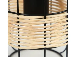 NETTLIFE Lámpara Colgante de Metal Diam.25cm E27 Vintage Rústica Redonda 3 Bombillas Lámpara de de Metal Natural de Ratán Retro para Dormitorio Negro