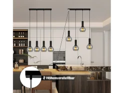 NETTLIFE Lámpara colgante para mesa de comedor, de cristal, 4 luces, vintage, E27, estilo retro. Negro