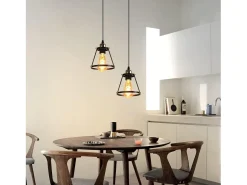 NETTLIFE Lámpara Suspendida-Lámpara colgante E27 Diam.15cm metal vintage para comedor cocina salón restaurante 150cm Negro