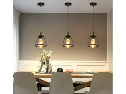 NETTLIFE Lámpara Suspendida-Lámpara colgante E27 Diam.15cm metal vintage para comedor cocina salón restaurante 150cm Negro