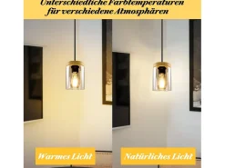 NETTLIFE Lámpara Suspendida-Lámpara colgante E27 Vintage Diam.12 cm madera metal con pantalla de cristal para comedor cocina salón dormitorio Negro