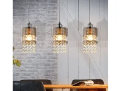 Sale NETTLIFE Lámpara colgante moderna de 3 bombillas E27, diámetro de 60 cm, altura ajustable, cristal y cristal, para comedor, máx. 25 W. Plateado