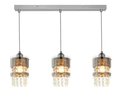Sale NETTLIFE Lámpara colgante moderna de 3 bombillas E27, diámetro de 60 cm, altura ajustable, cristal y cristal, para comedor, máx. 25 W. Plateado