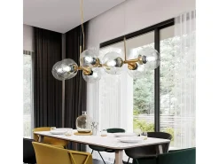 Sale NETTLIFE Lámpara colgante de cristal LED Diam.105 cm E27 con 8 bombillas de bola Lámpara LED para sala de estar, dormitorio, iluminación interior Dorado