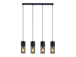 NETTLIFE Lámpara Suspendida-Lámpara colgante para mesa de comedor, E27, 4 llamas, LED ajustable, pantalla de cristal moderna Negro
